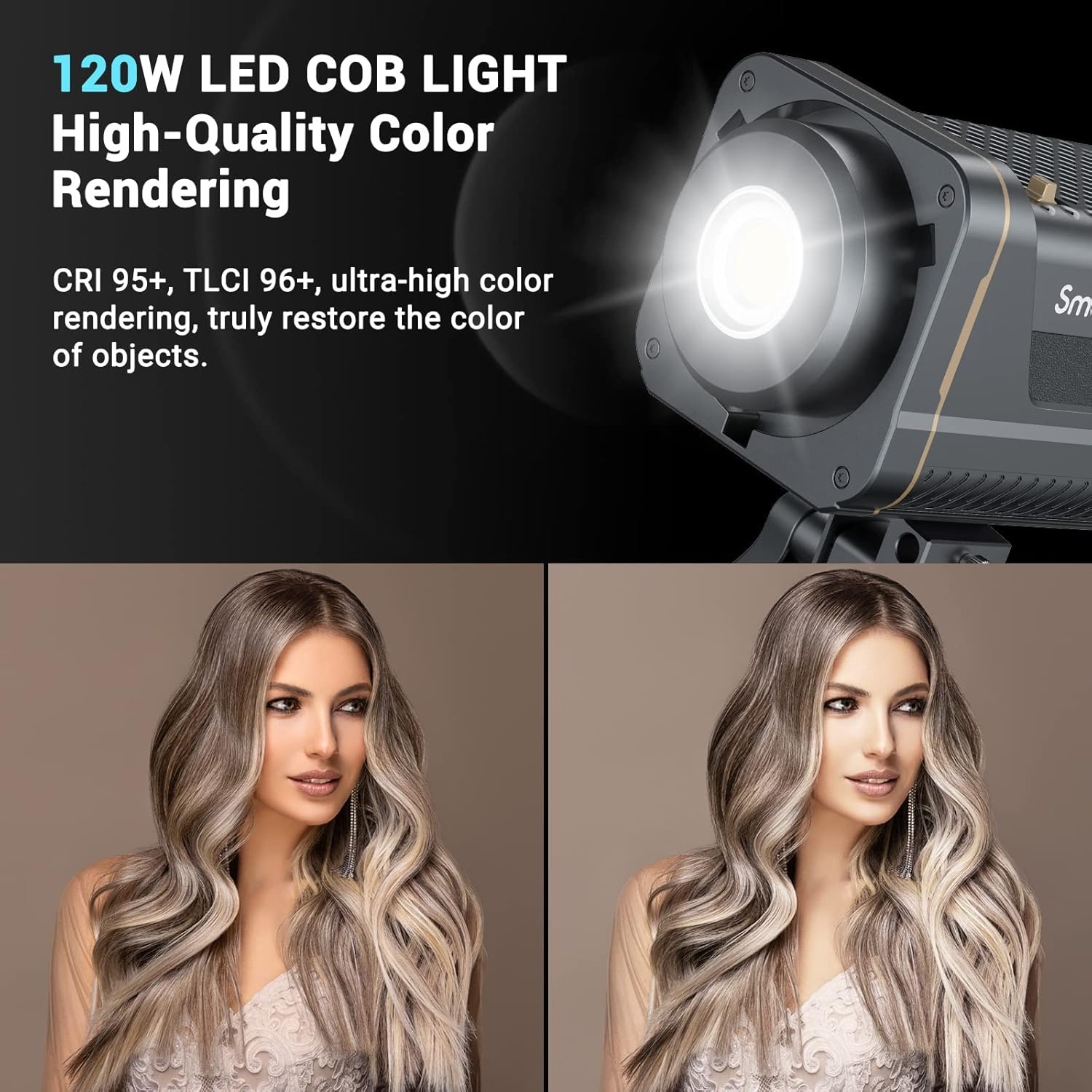 SMALLRIG RC120B 120W COB Bi-Color Video Light, 2700K-6500K 52800Lux Continuous Video Light met 9 Lichteffecten, CRI 95+ Bowens Montage Lamp met 2 Voedings Methoden SmallGoGo App Bediening - 3615