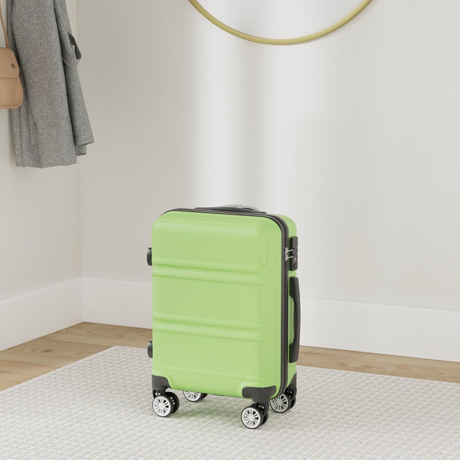 KONO Handbagage Koffer 55cm Apfelgrün met TSA-slot en zwenkwielen