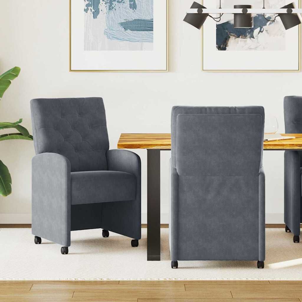VidaXL Eetstoelen met Wielen - Donkergrijs Fluweel (2 stuks)