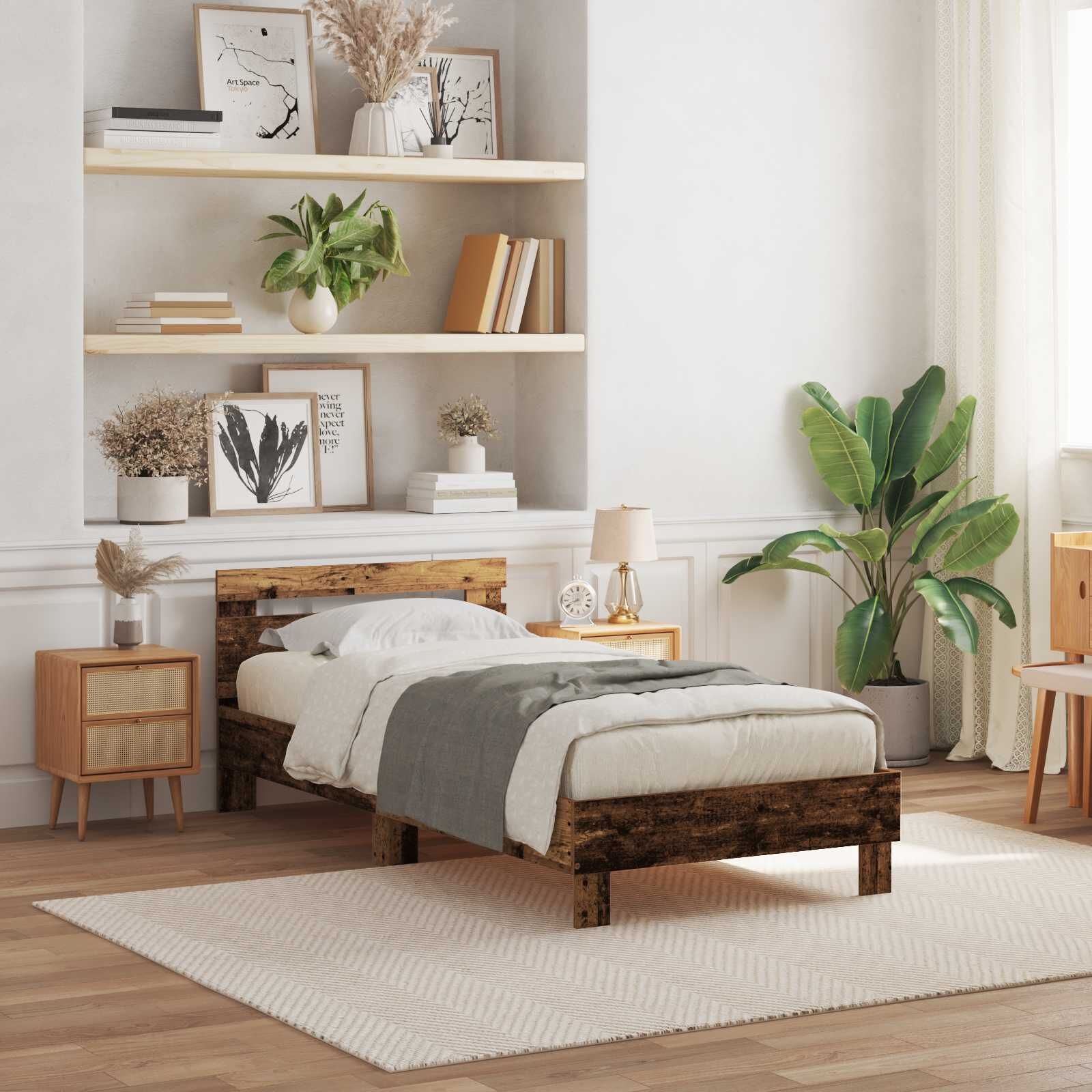 vidaXL Bedframe met Led - Oud Hout - 90x190 cm - 34% Korting