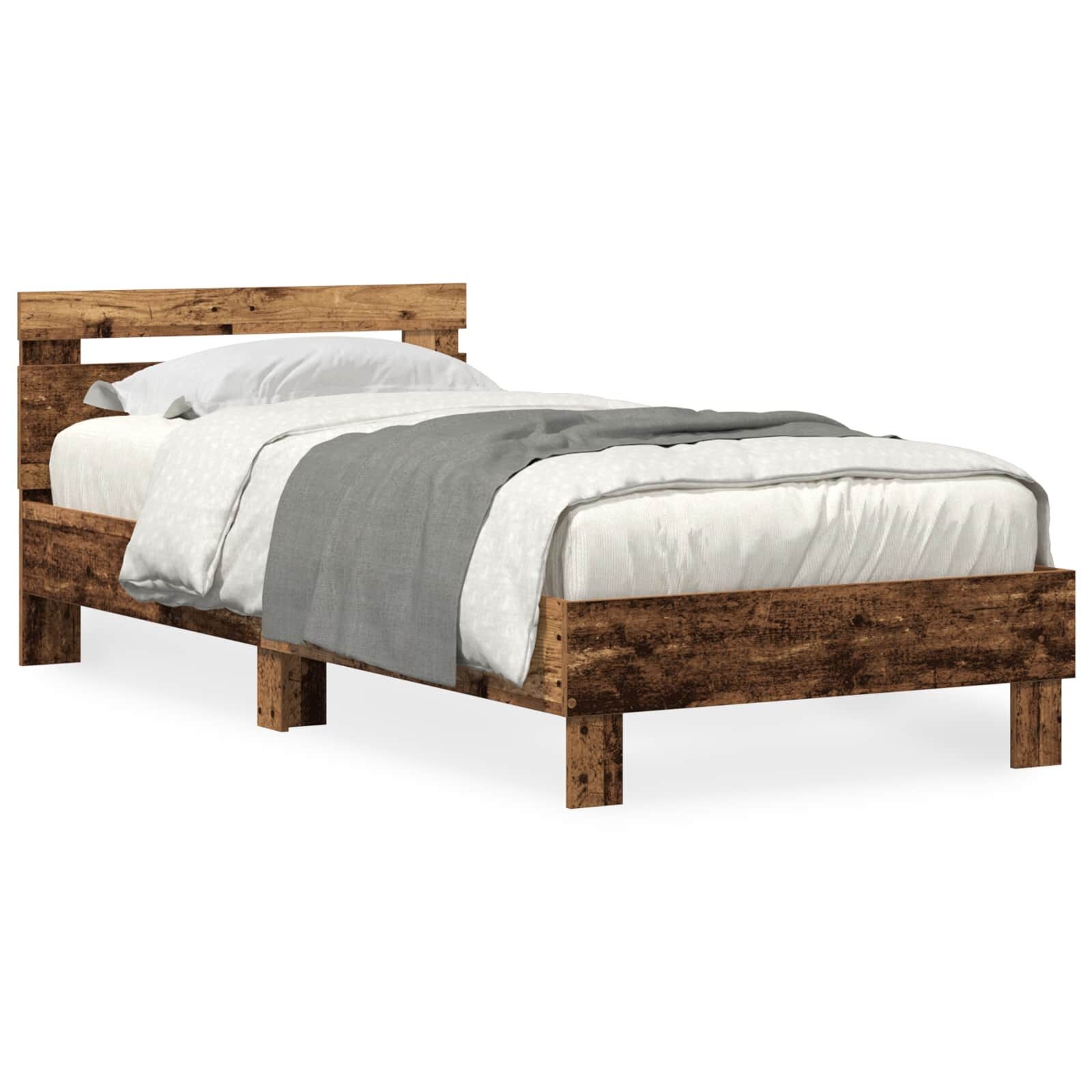 vidaXL Bedframe met Led - Oud Hout - 90x190 cm - 34% Korting
