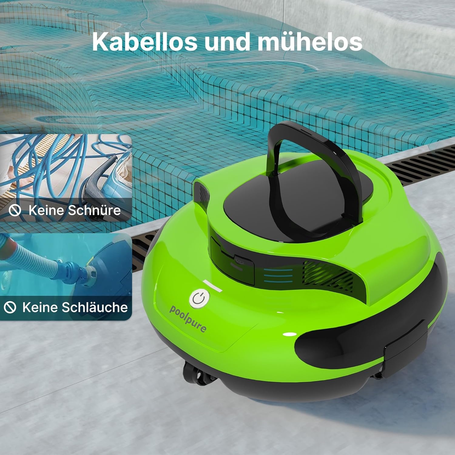 Draadloze Zwembadrobot tot 90m² - 100 min - Dubbele Motor - Groen (35% Korting)
