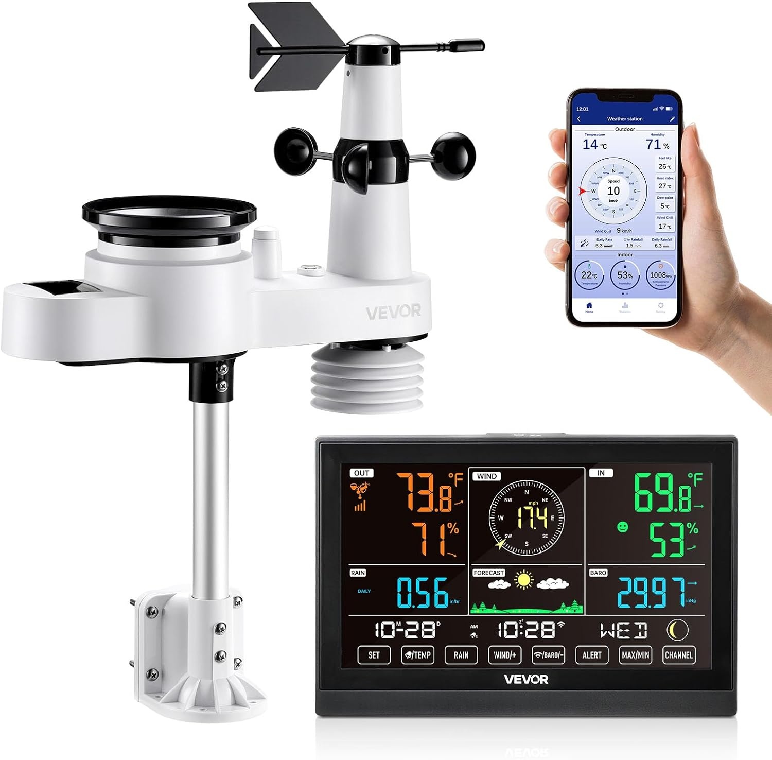 Weerstation 5-in-1 Zwart met 7,5" Display & Wi-Fi | 34% Korting