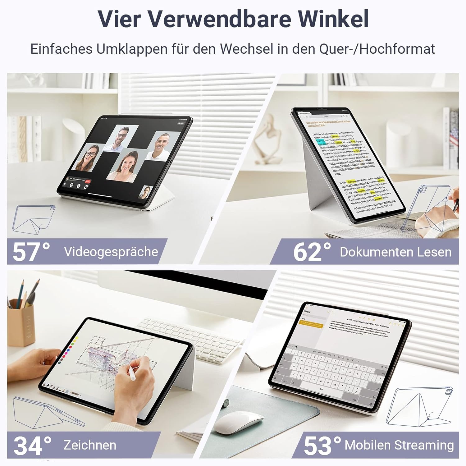 iPad Air 13" 2024 & Pro 12.9" Hoes | Wit, Lichtgewicht 325g, PU Leer, Penhouder, Standaard, 76% Korting