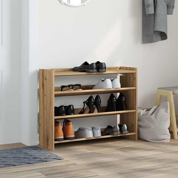Schoenenrek 80x25x62 cm Bewerkt Hout Artisanaal Eiken - 34% Korting