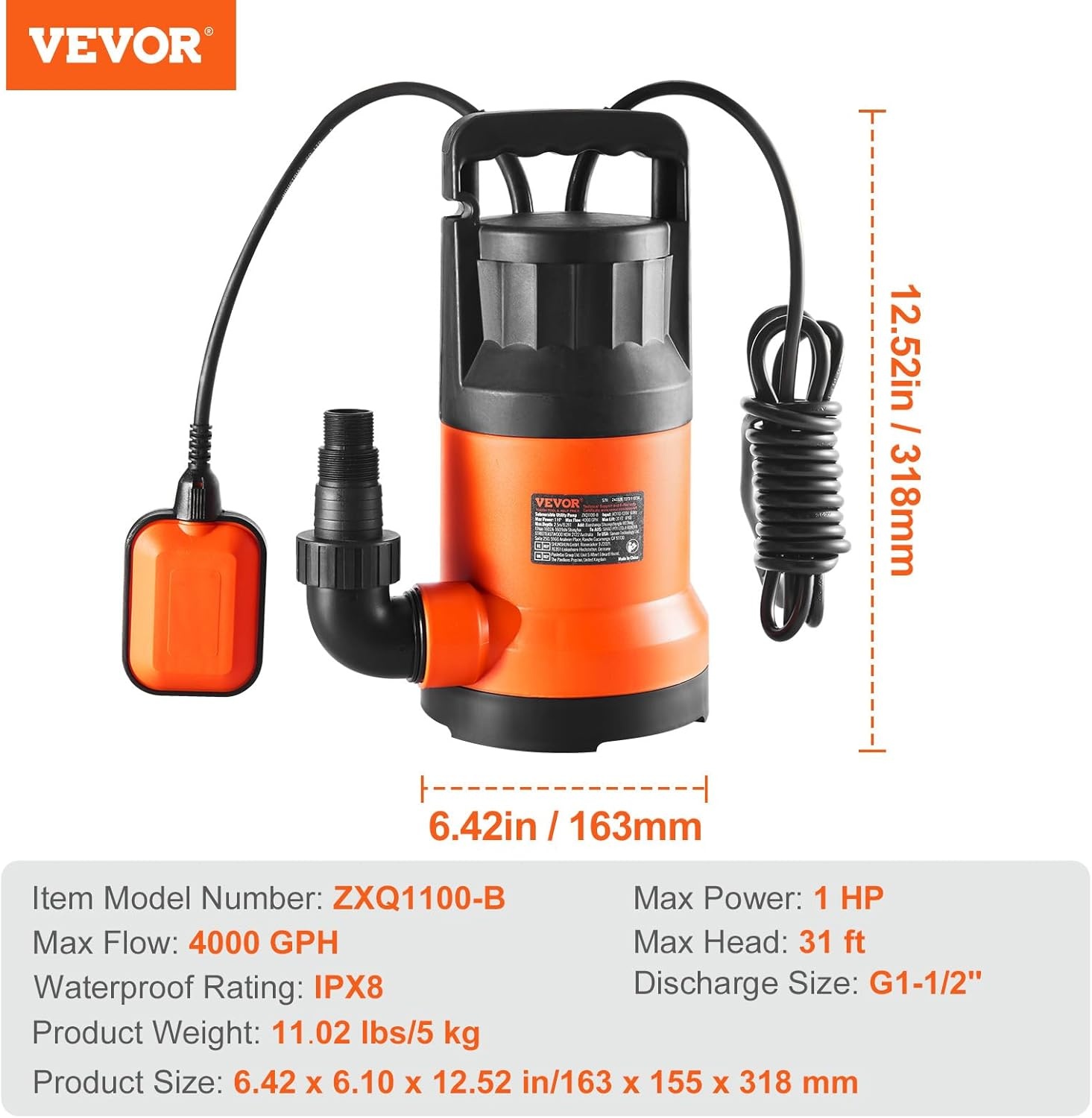 Dompelpomp 1 PK - 15.142 L/u - 9,4m Opvoerhoogte - 34% Korting
