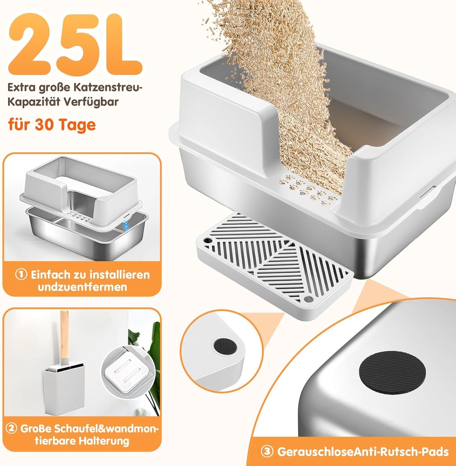 XXL Gesloten Kattenbak RVS - 60x40cm - Lekvrij & Geurloos - 29% Korting
