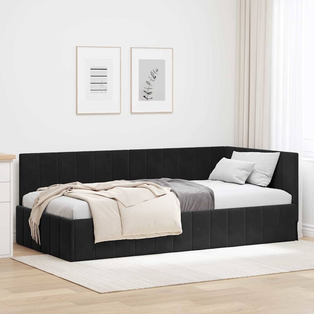 Hoekbedframe Zwart Fluweel 90x200cm - 35% Korting