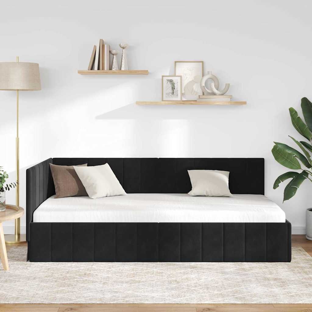 Hoekbedframe Zwart Fluweel 90x200cm - 35% Korting