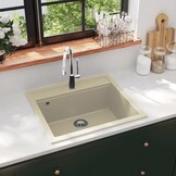Granieten Keukengootsteen Enkele Bak Beige - 30% Korting