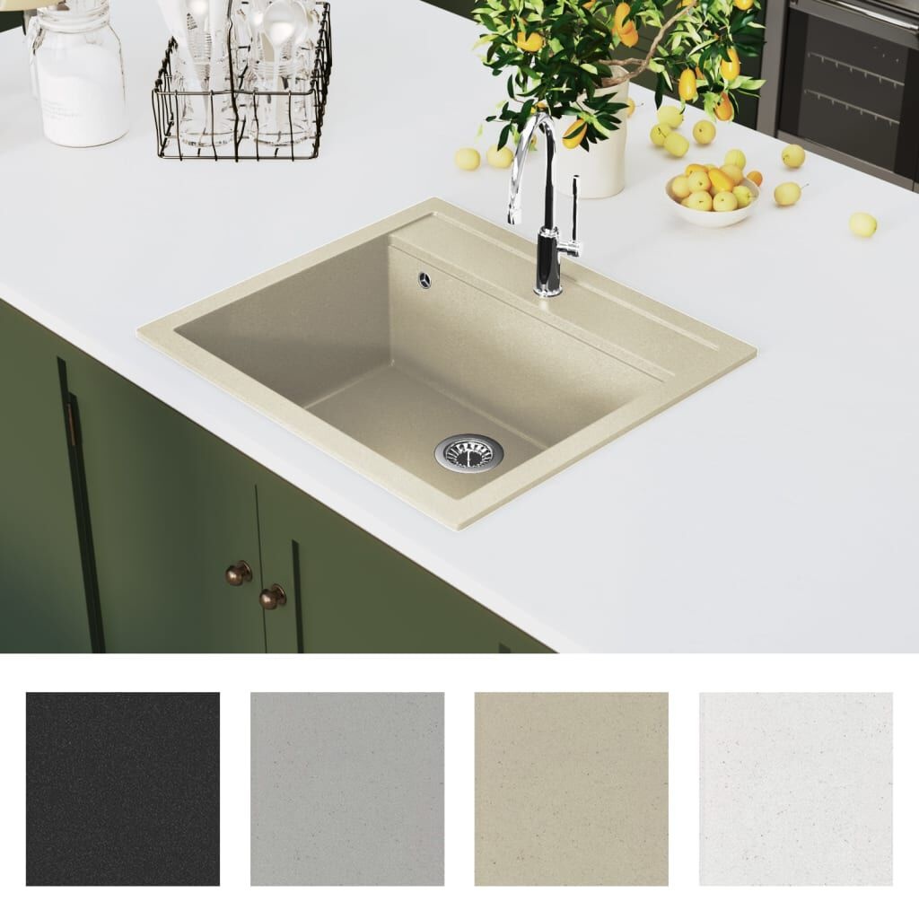 Granieten Keukengootsteen Enkele Bak Beige - 30% Korting