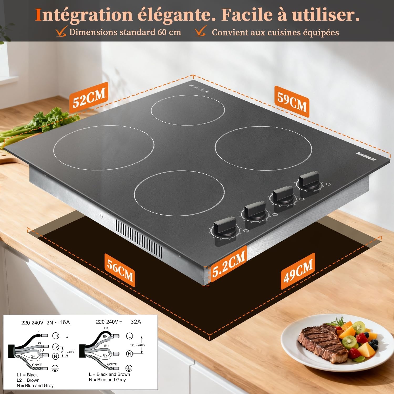 Karinear Keramische Kookplaat 60cm, 6000W, Timer, Kinderbeveiliging - Zwart (30% Korting!)