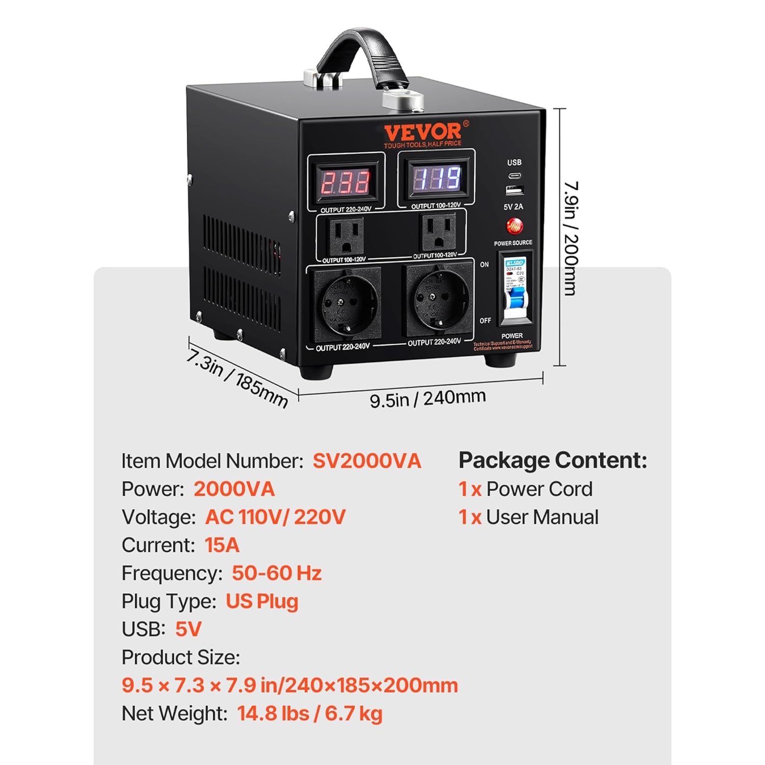 2000W Spanningsomvormer 110V/220V Bidirectioneel | 71% Korting