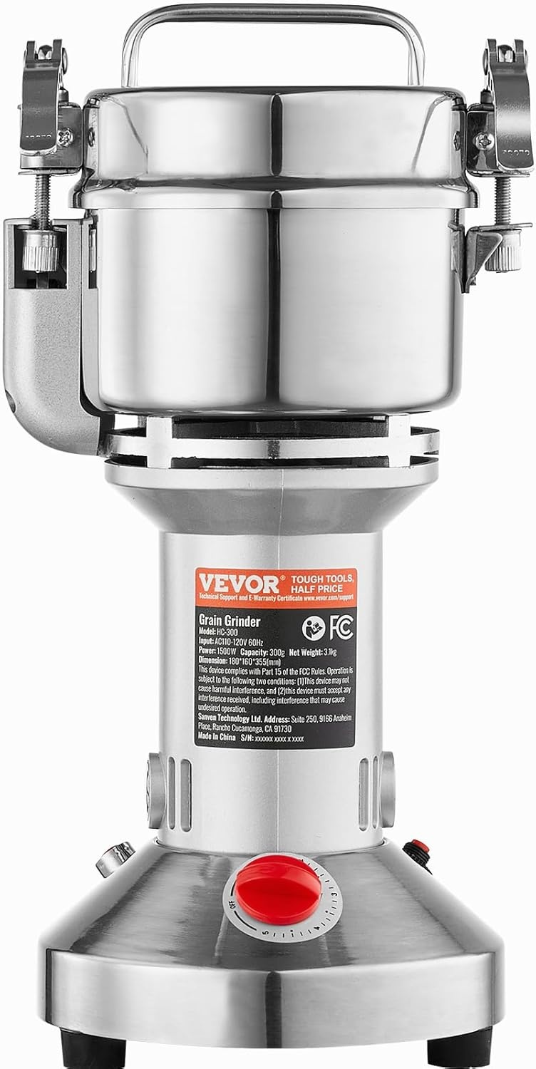 VEVOR Elektrische Graanmolen 300g - 1500W - RVS Kruidenmolen