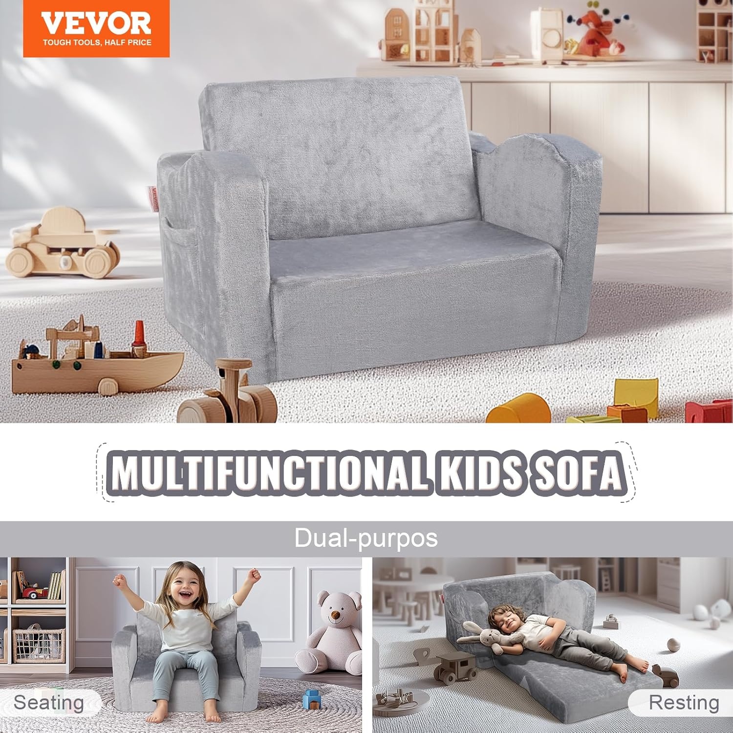 VEVOR Kinderbank & Speelmat 104cm Grijs - 33% Korting!