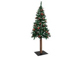 Kunstkerstboom 180cm - Sneeuwlook met Rode Ballen - Houten Stam - 32% Korting