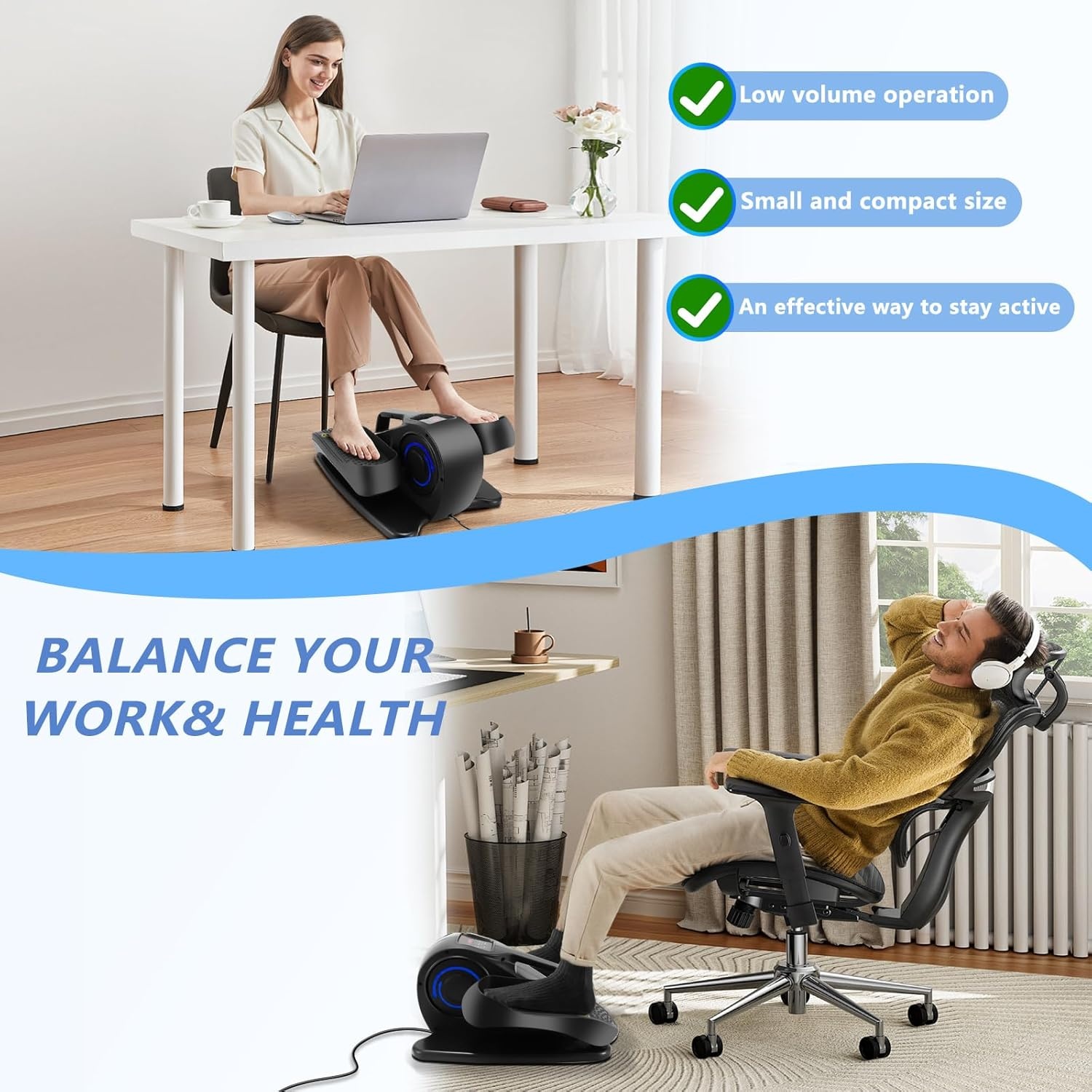 Rollingsurfer Elliptical Trainer voor Onder Bureau met Afstandsbediening en Instelbare Snelheden