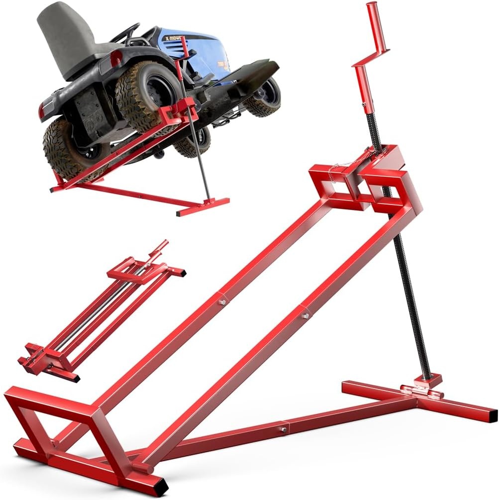 VOUNOT Grasmaaierlifter | Zet op grasmaaier Jack | Telescopische tuin grasmaaier Lifter | Hefinrichting 400 kg voor maaiertractor | Rode kleur | Telescopische versie voor 30% geheugenbesparing