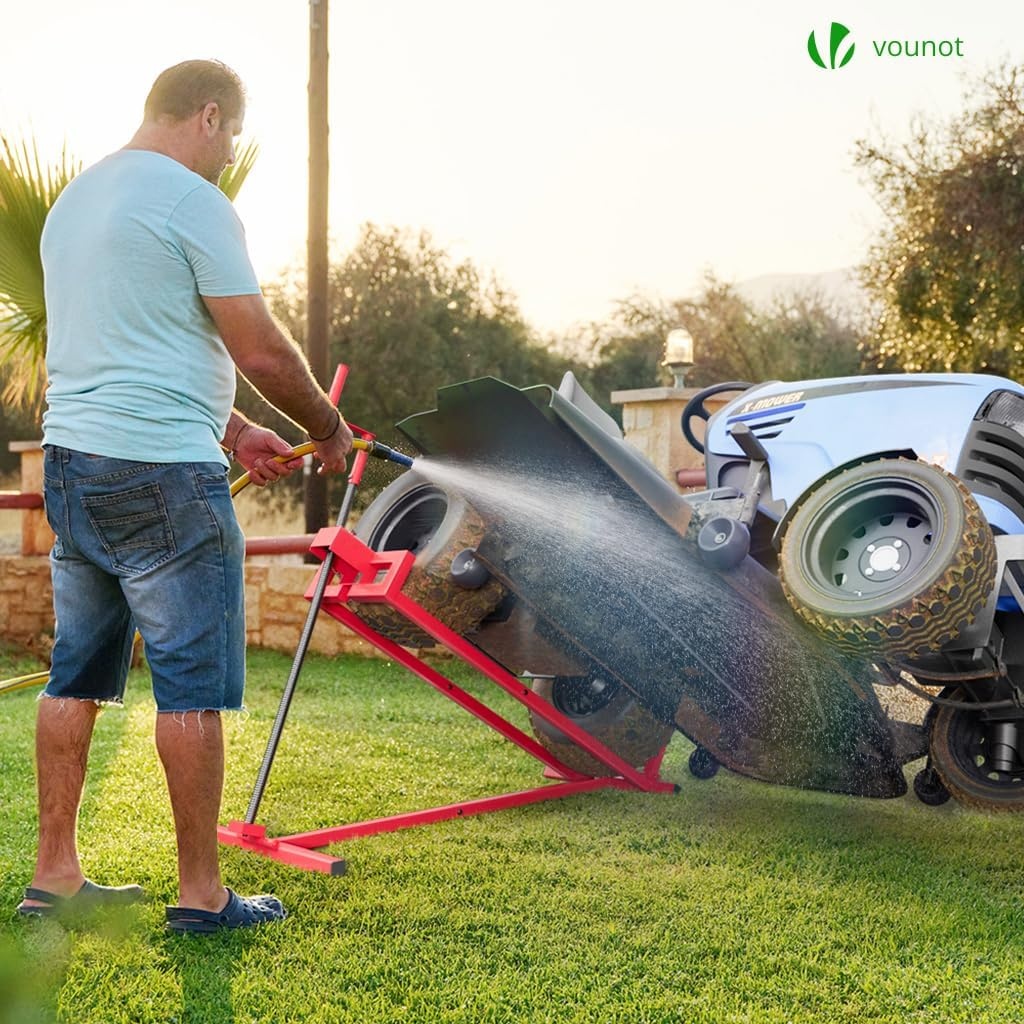 VOUNOT Grasmaaierlifter | Zet op grasmaaier Jack | Telescopische tuin grasmaaier Lifter | Hefinrichting 400 kg voor maaiertractor | Rode kleur | Telescopische versie voor 30% geheugenbesparing