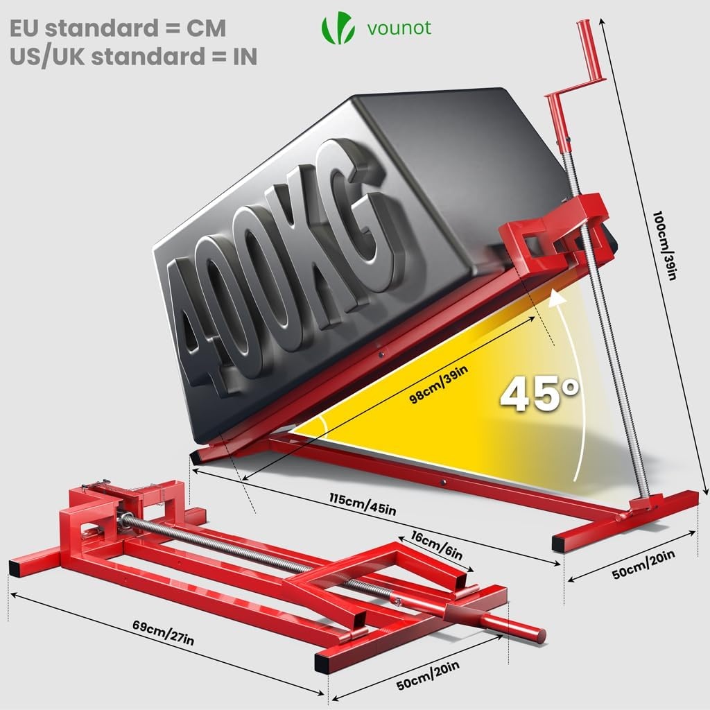 VOUNOT Grasmaaierlifter | Zet op grasmaaier Jack | Telescopische tuin grasmaaier Lifter | Hefinrichting 400 kg voor maaiertractor | Rode kleur | Telescopische versie voor 30% geheugenbesparing