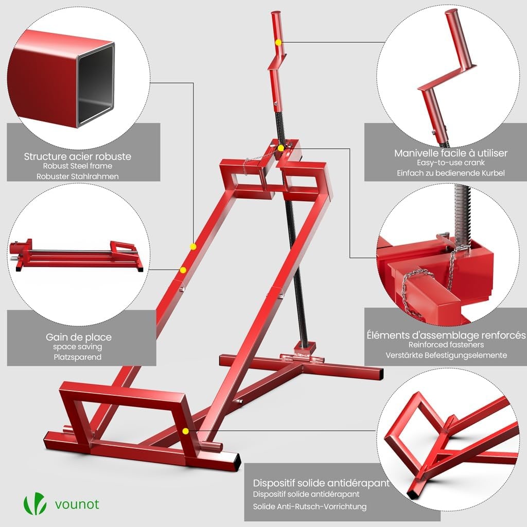 VOUNOT Grasmaaierlifter | Zet op grasmaaier Jack | Telescopische tuin grasmaaier Lifter | Hefinrichting 400 kg voor maaiertractor | Rode kleur | Telescopische versie voor 30% geheugenbesparing