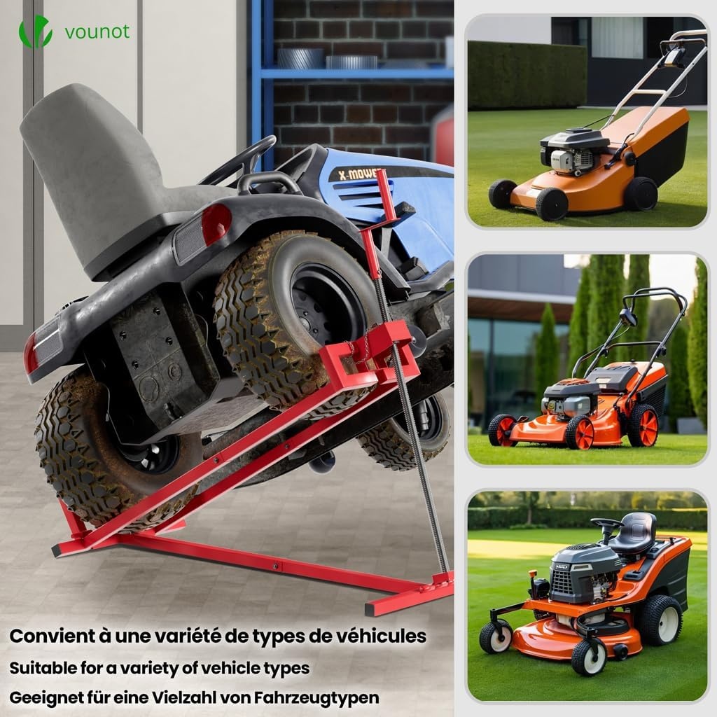 VOUNOT Grasmaaierlifter | Zet op grasmaaier Jack | Telescopische tuin grasmaaier Lifter | Hefinrichting 400 kg voor maaiertractor | Rode kleur | Telescopische versie voor 30% geheugenbesparing