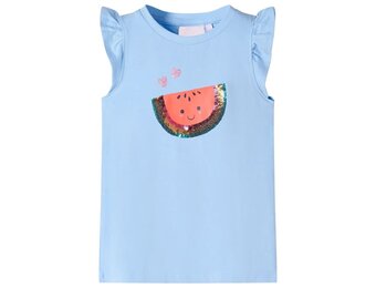 Kindershirt met ruches aan de mouwen 128 lichtblauw