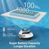 POOLPURE zwembadrobot, 5000 mAh batterij, 120 min krachtige reiniging, snoerloze zwembadstofzuigeraccu, automatisch parkeren, LED-indicatoren, IPX8 waterdicht, ideaal voor zwembaden 90 m²