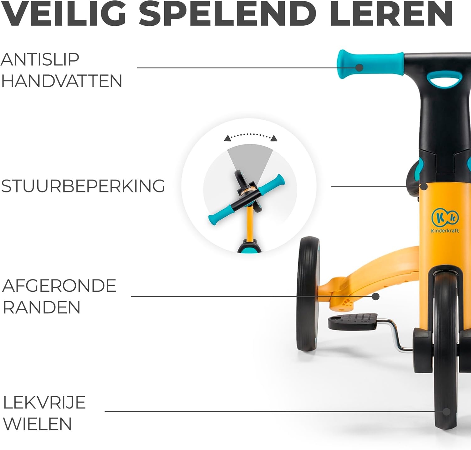Kinderkraft 4TRIKE 3-in-1 Driewieler en Loopfiets - Geel