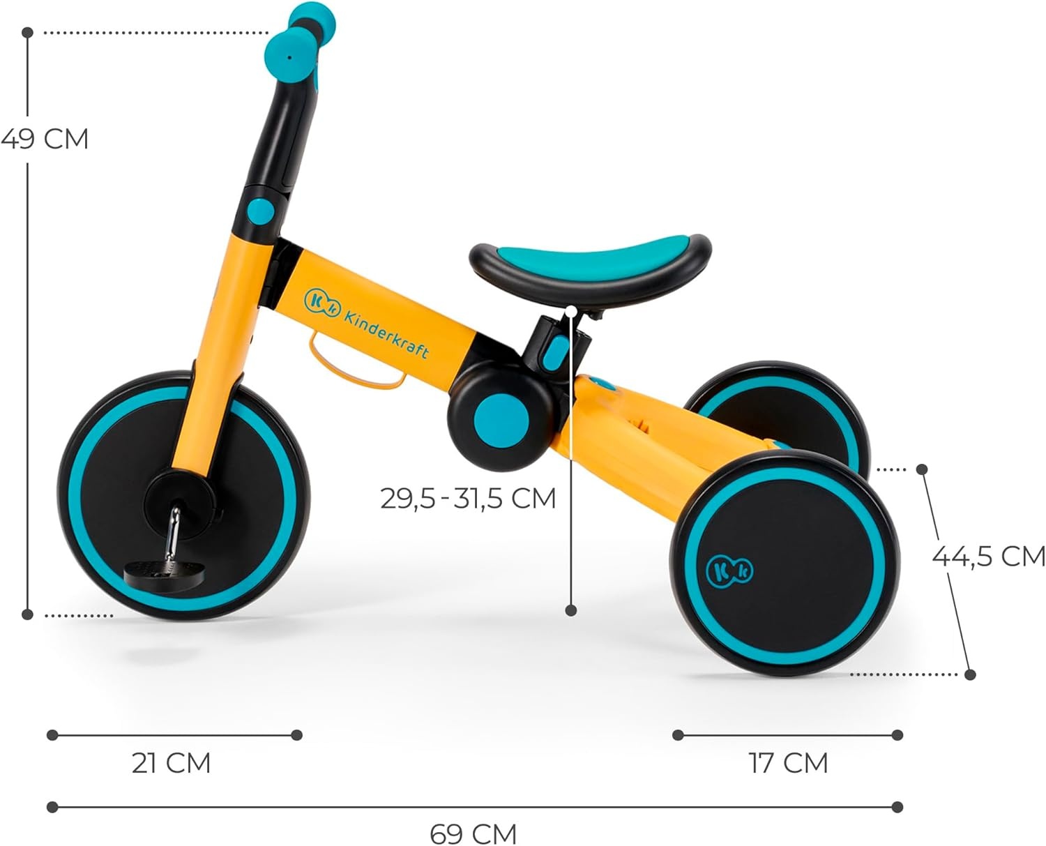 Kinderkraft 4TRIKE 3-in-1 Driewieler en Loopfiets - Geel
