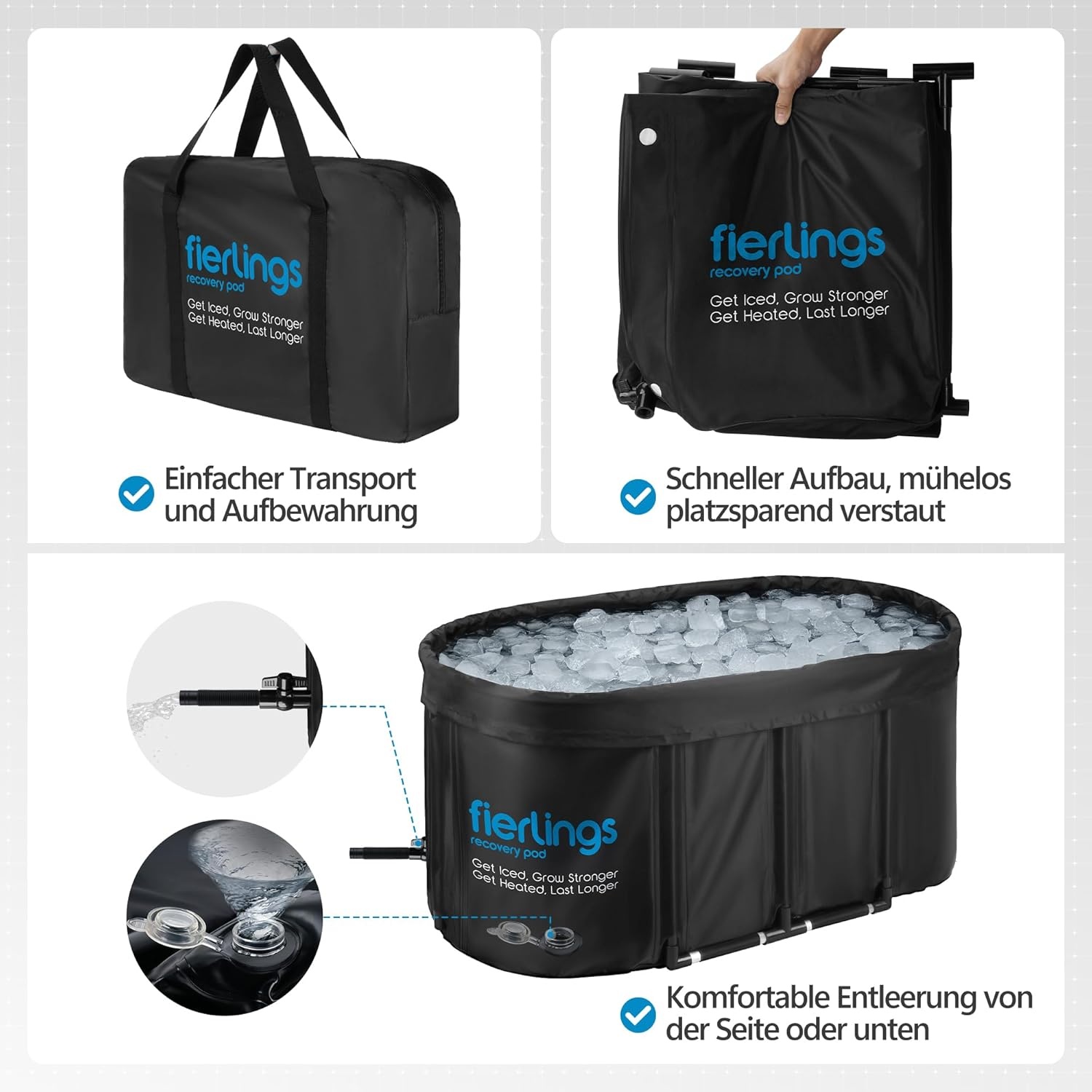 Premium 120 cm ovaal ijsbad, mobiel opvouwbaar bad met 5 isolatielagen en 3-laagse cover, Ice Bath voor binnen en buiten, Zitbad voor thuis, Dombelbad, Hottub