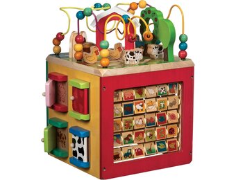 Battat BT2599C1Z Large Motor Cube, Motor Skills Toy, Motor Skills Activity Center, Animal Farm, Wooden Toy, Baby Toy from 1 Year,Multi-Colored