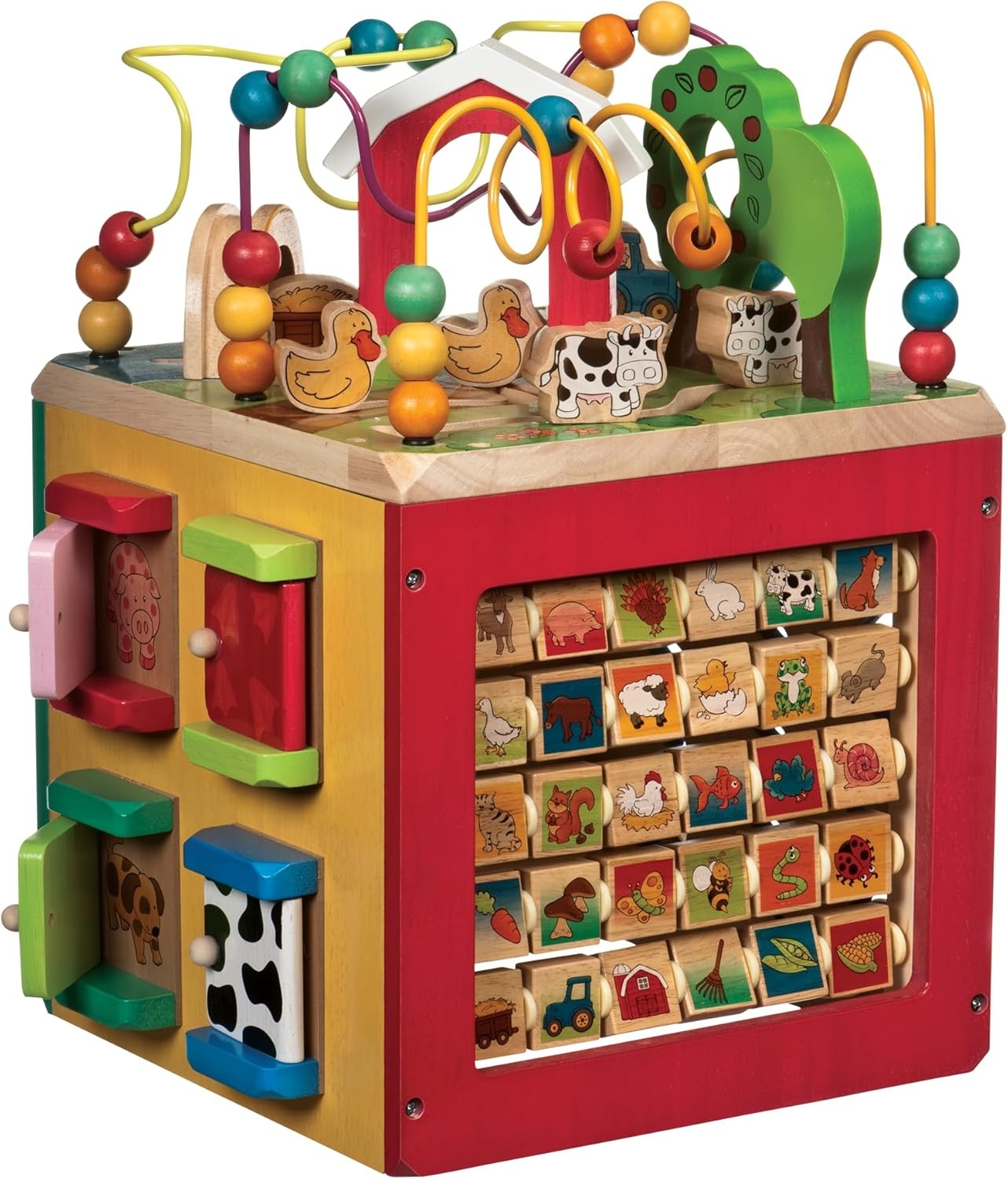 Battat BT2599C1Z Large Motor Cube, Motor Skills Toy, Motor Skills Activity Center, Animal Farm, Wooden Toy, Baby Toy from 1 Year,Multi-Colored