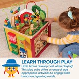 Battat BT2599C1Z Large Motor Cube, Motor Skills Toy, Motor Skills Activity Center, Animal Farm, Wooden Toy, Baby Toy from 1 Year,Multi-Colored