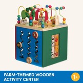 Battat BT2599C1Z Large Motor Cube, Motor Skills Toy, Motor Skills Activity Center, Animal Farm, Wooden Toy, Baby Toy from 1 Year,Multi-Colored