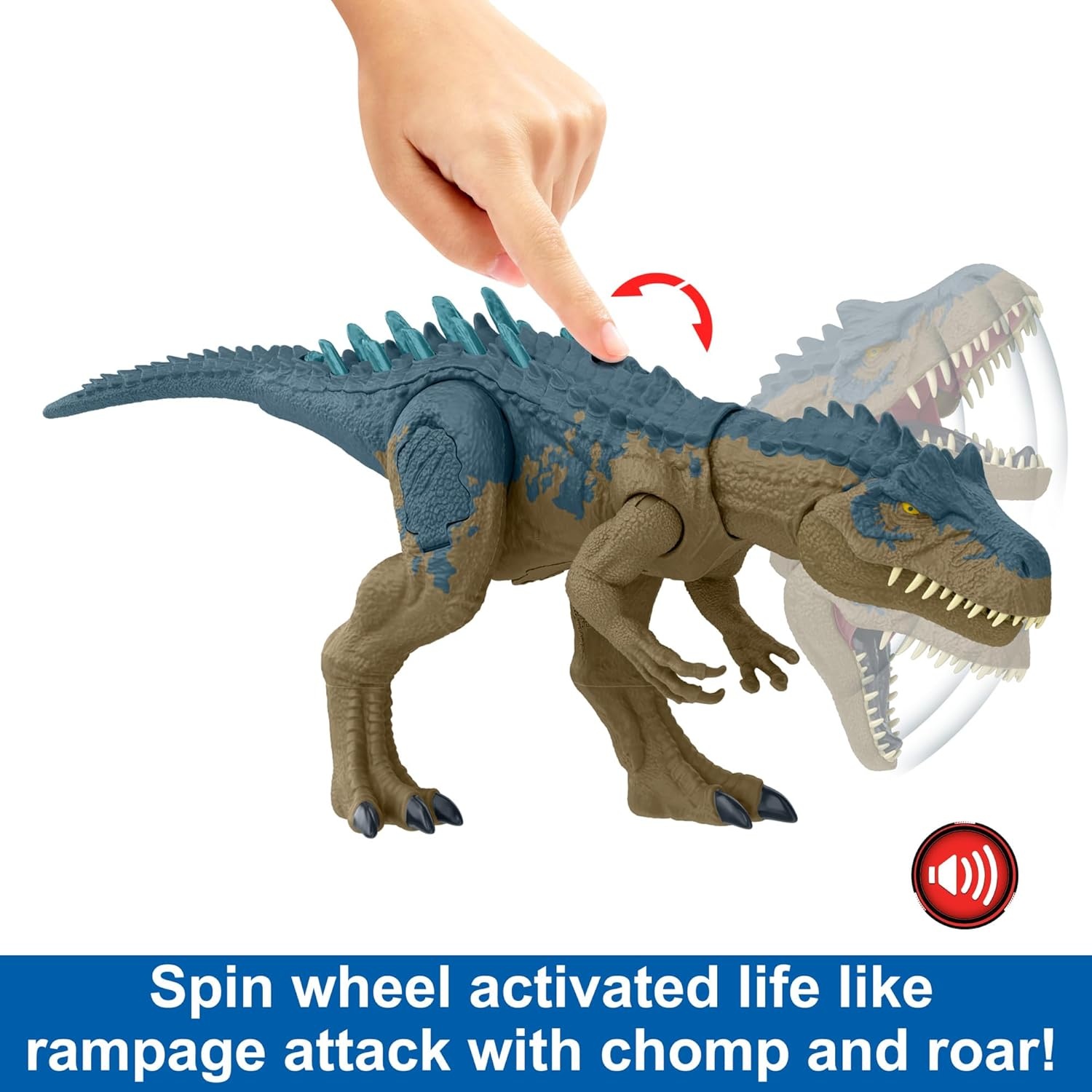 Jurassic World Ruthless Rampagin Allosaurus Dinosaur Toy, Action Figure with Continuous Chomp Attack & Roar Sounds, Button Activated Evolved Battle Spikes, HRX51