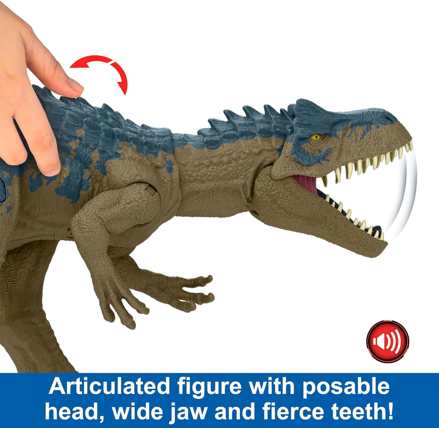 Jurassic World Ruthless Rampagin Allosaurus Dinosaur Toy, Action Figure with Continuous Chomp Attack & Roar Sounds, Button Activated Evolved Battle Spikes, HRX51