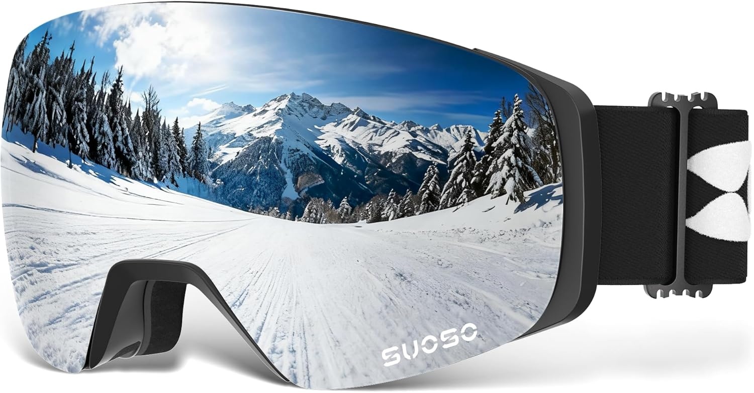 suoso OTG Skibril, uniseks, uv-bescherming, snowboardbril, brildrager, anti-condens, skibril, compatibel met helm