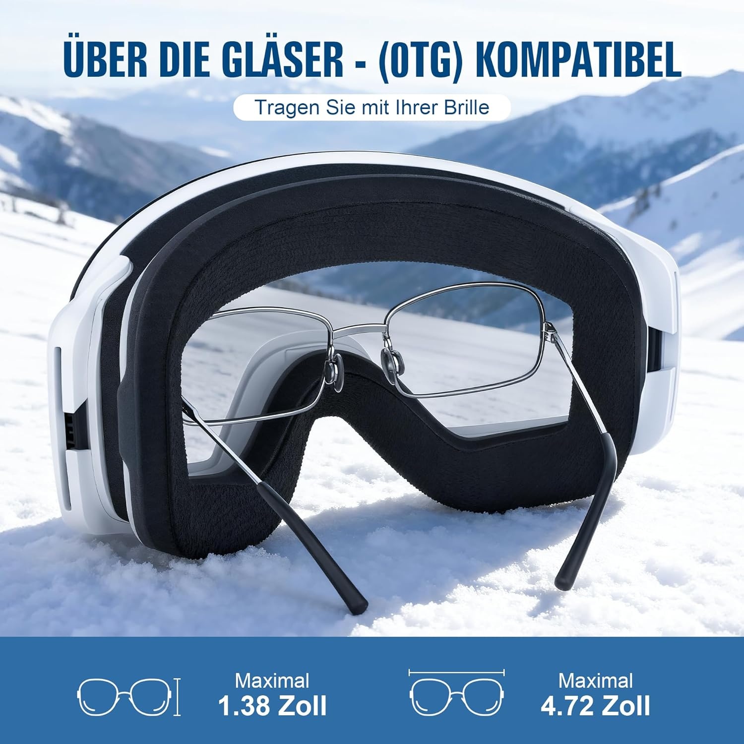 suoso OTG Skibril, uniseks, uv-bescherming, snowboardbril, brildrager, anti-condens, skibril, compatibel met helm