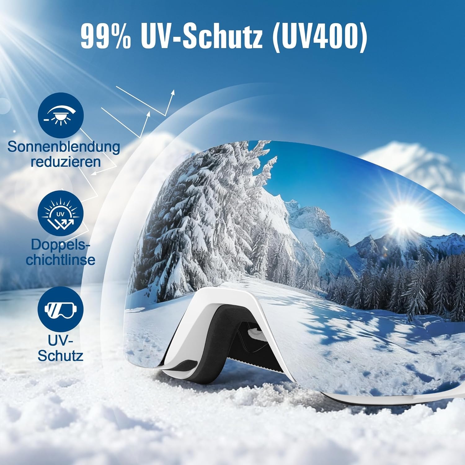 suoso OTG Skibril, uniseks, uv-bescherming, snowboardbril, brildrager, anti-condens, skibril, compatibel met helm