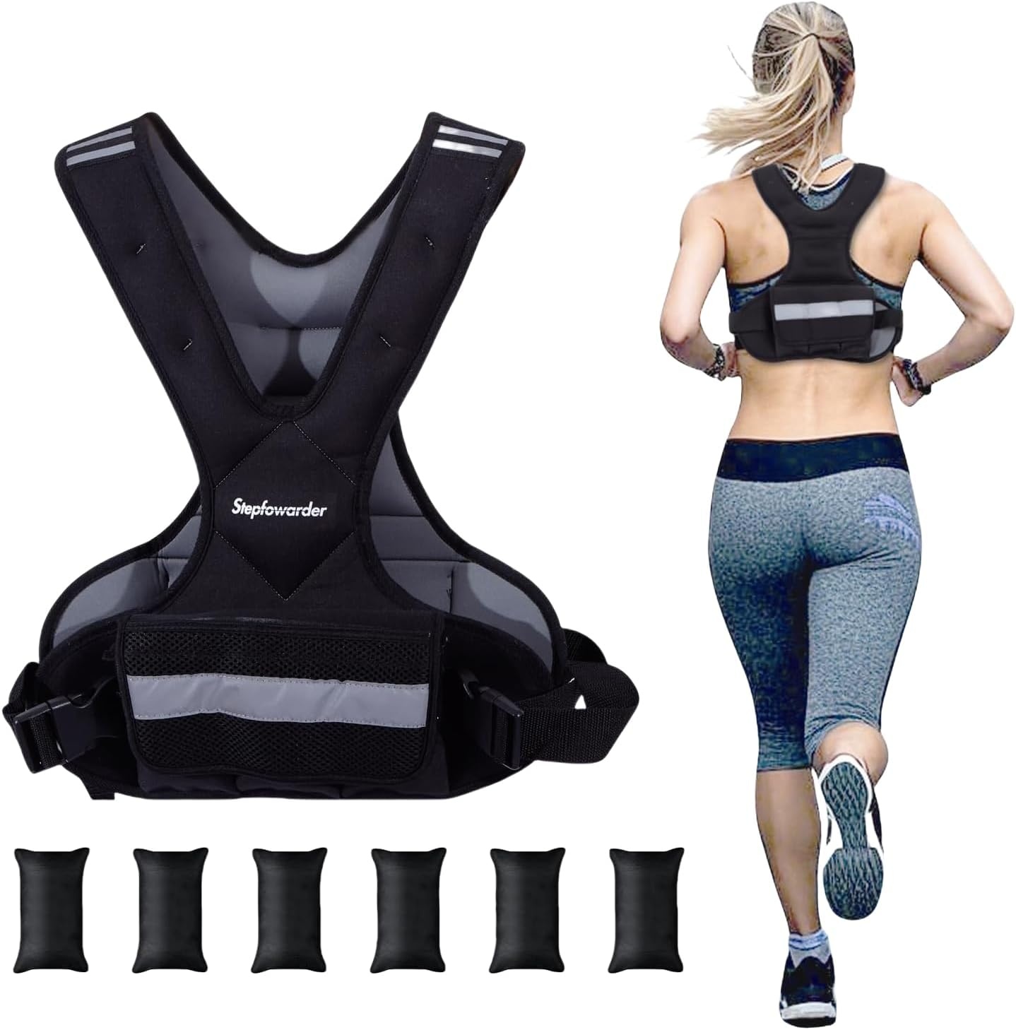 Gewichtsvest, 3 kg/5 kg, trainingsvest met reflecterende strepen en verstelbare riemen, fitnessvest voor krachttraining, hardlopen, cardio en fitness