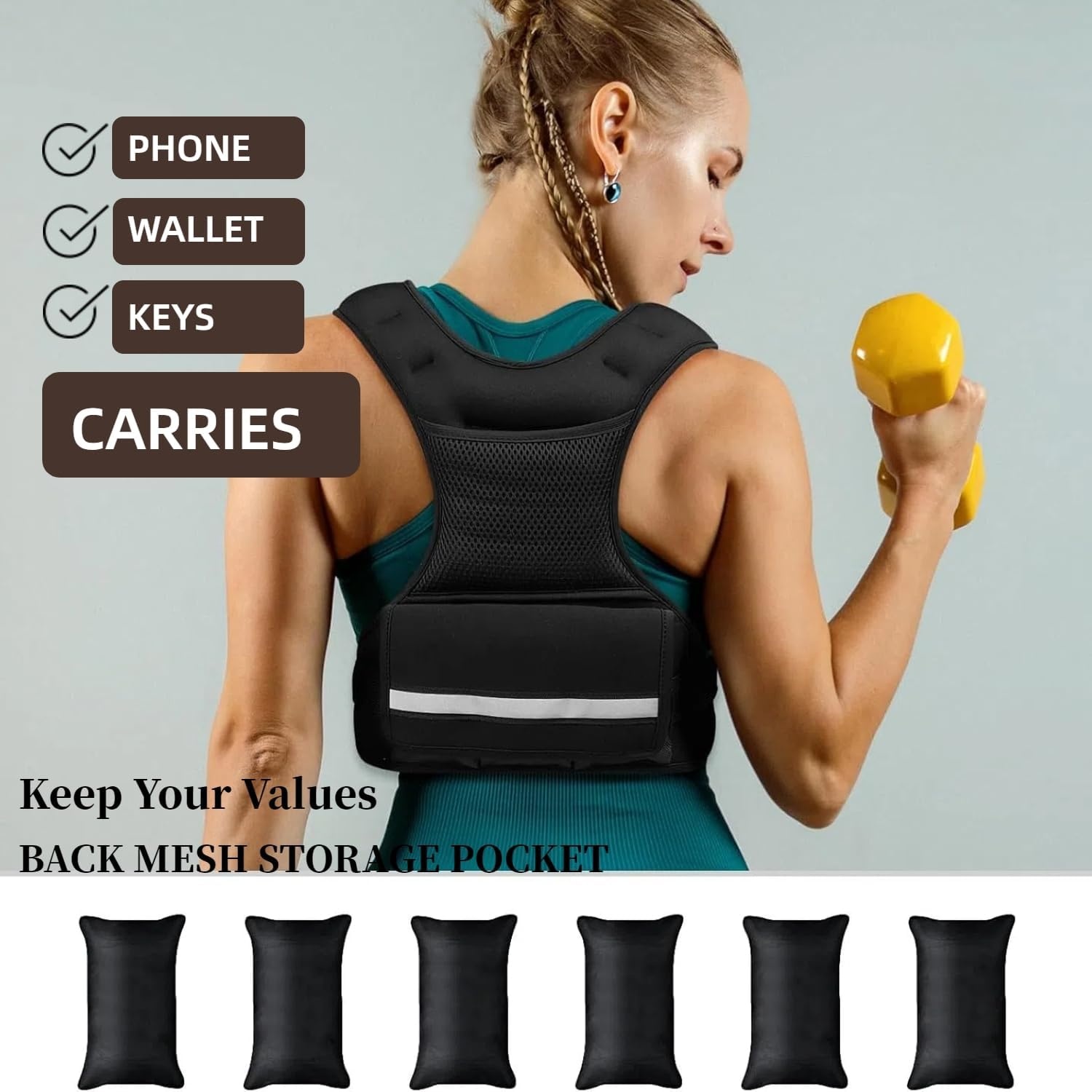 Gewichtsvest, 3 kg/5 kg, trainingsvest met reflecterende strepen en verstelbare riemen, fitnessvest voor krachttraining, hardlopen, cardio en fitness