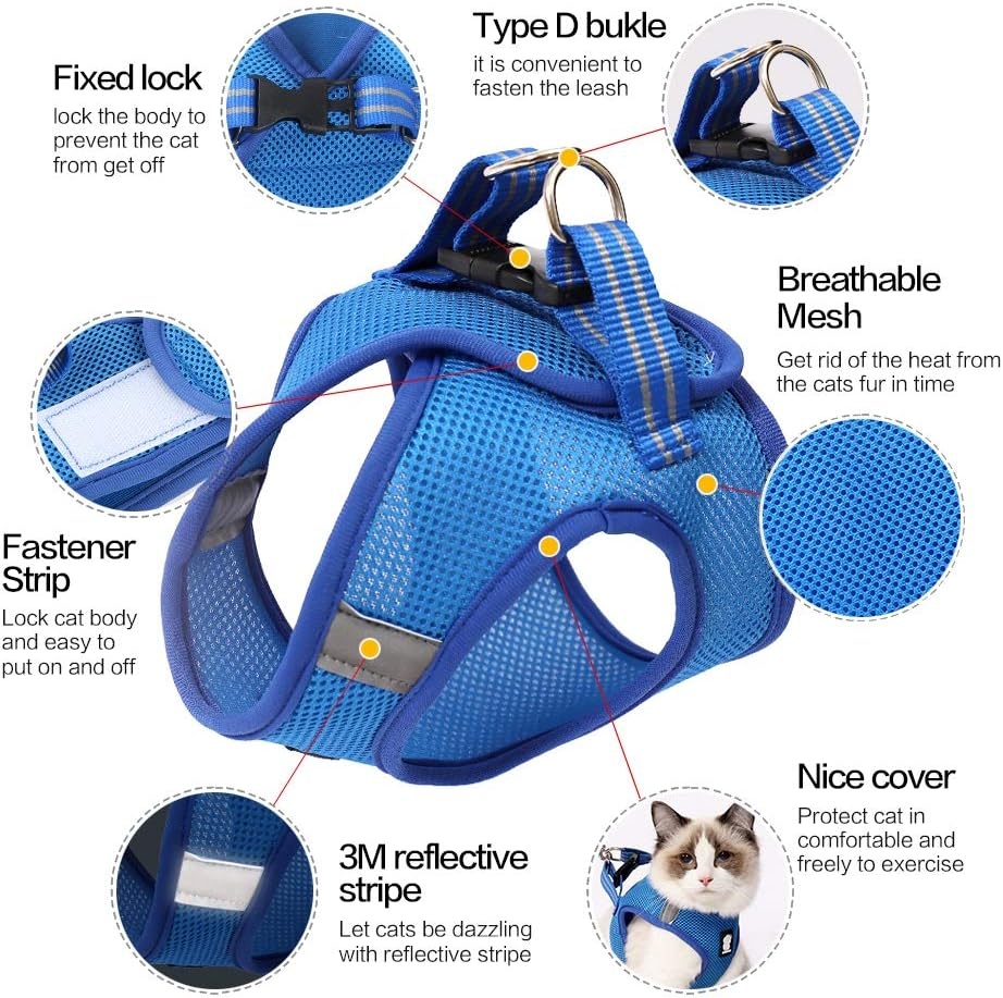 Lianzimau Kattenharnas met Leash - Lichtgewicht, Ontsnappingsproof en Verstelbaar Mesh Vest voor Puppy's en Kittens
