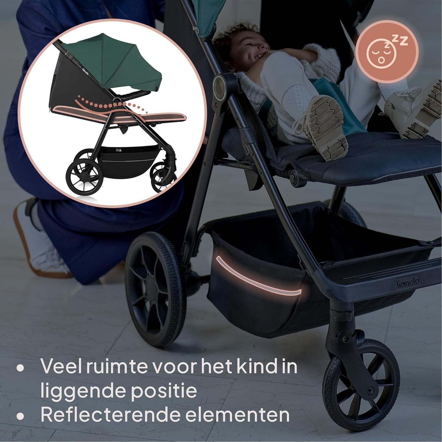 Lionelo Mira Kinderwagen Groen – Lichtgewicht wandelwagen tot 22 kg
