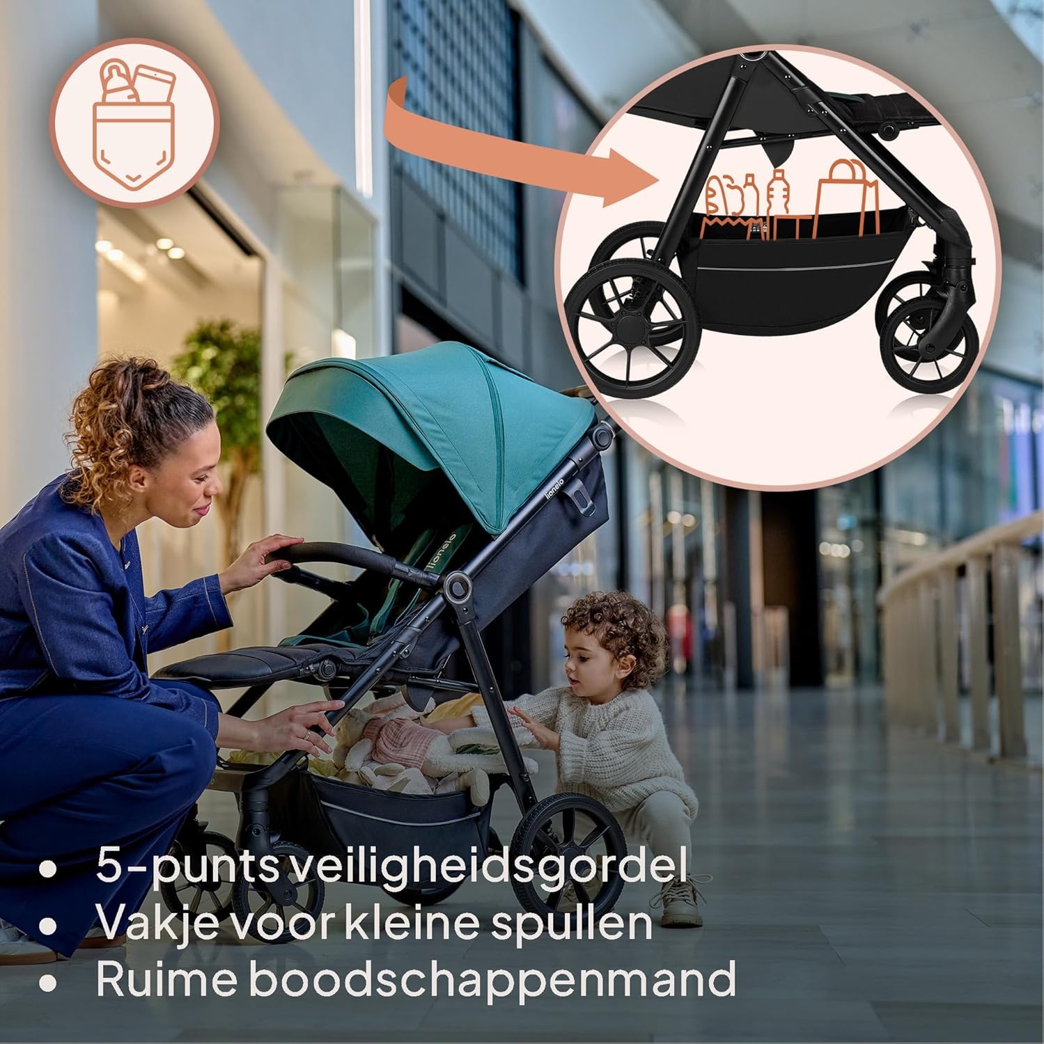 Lionelo Mira Kinderwagen Groen – Lichtgewicht wandelwagen tot 22 kg
