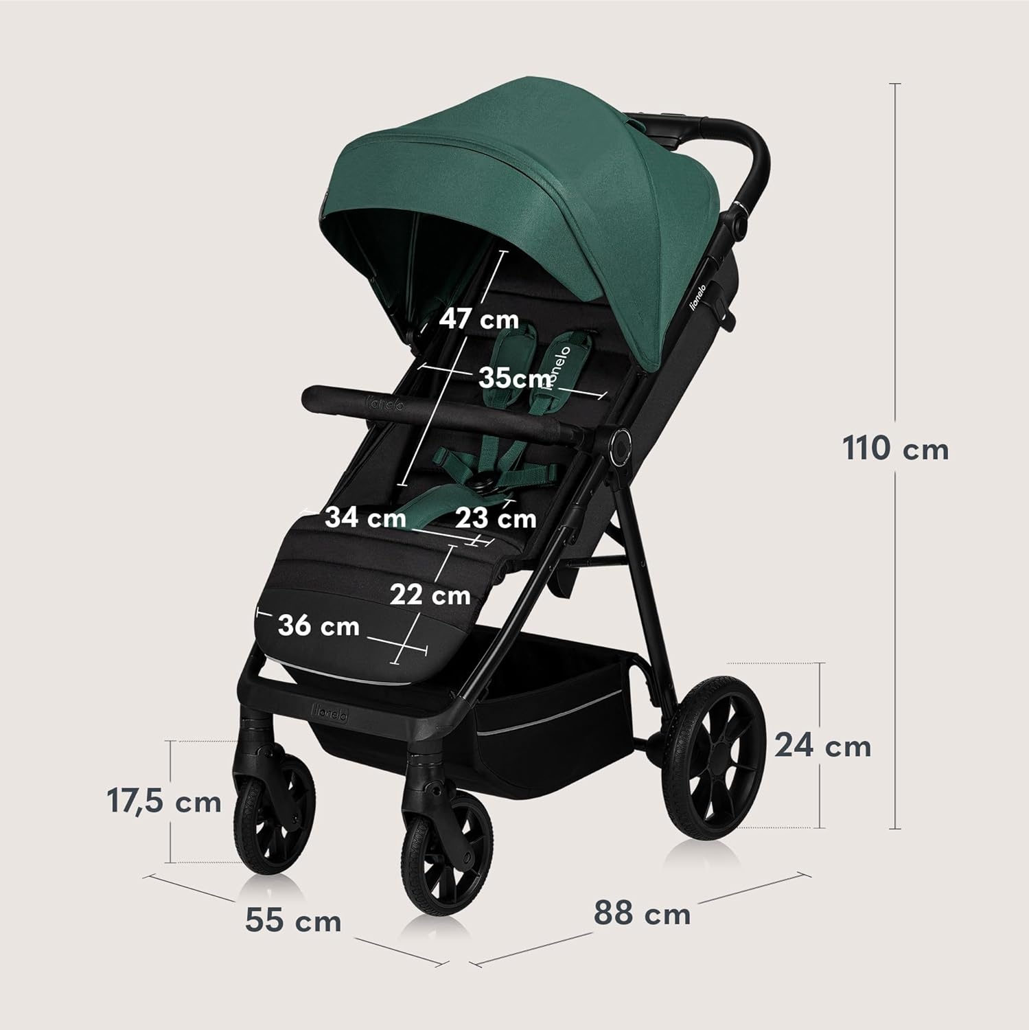 Lionelo Mira Kinderwagen Groen – Lichtgewicht wandelwagen tot 22 kg