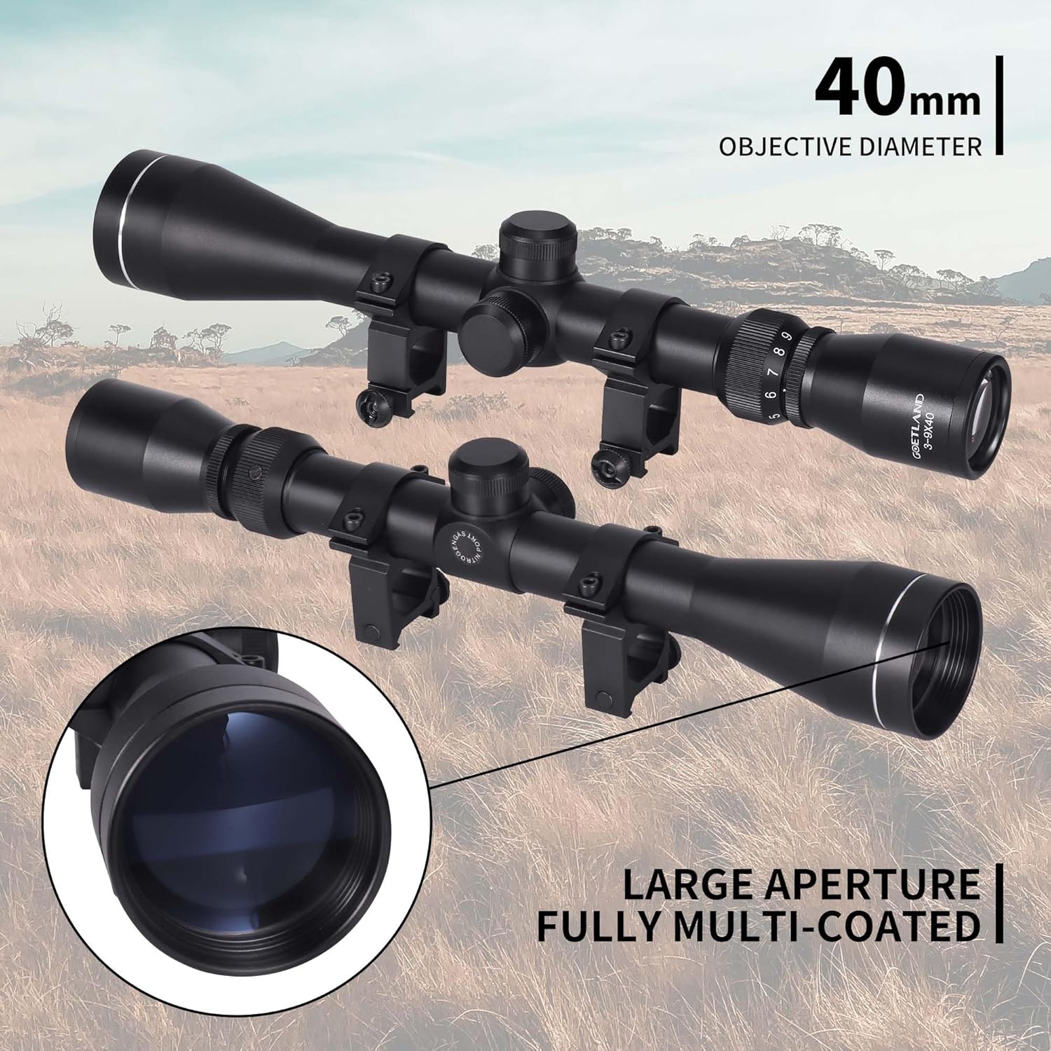Goetland Richtkijkers 3-9x40 SFP Crosshair R4 met Montageringen voor Luchtbuks en Airsoft