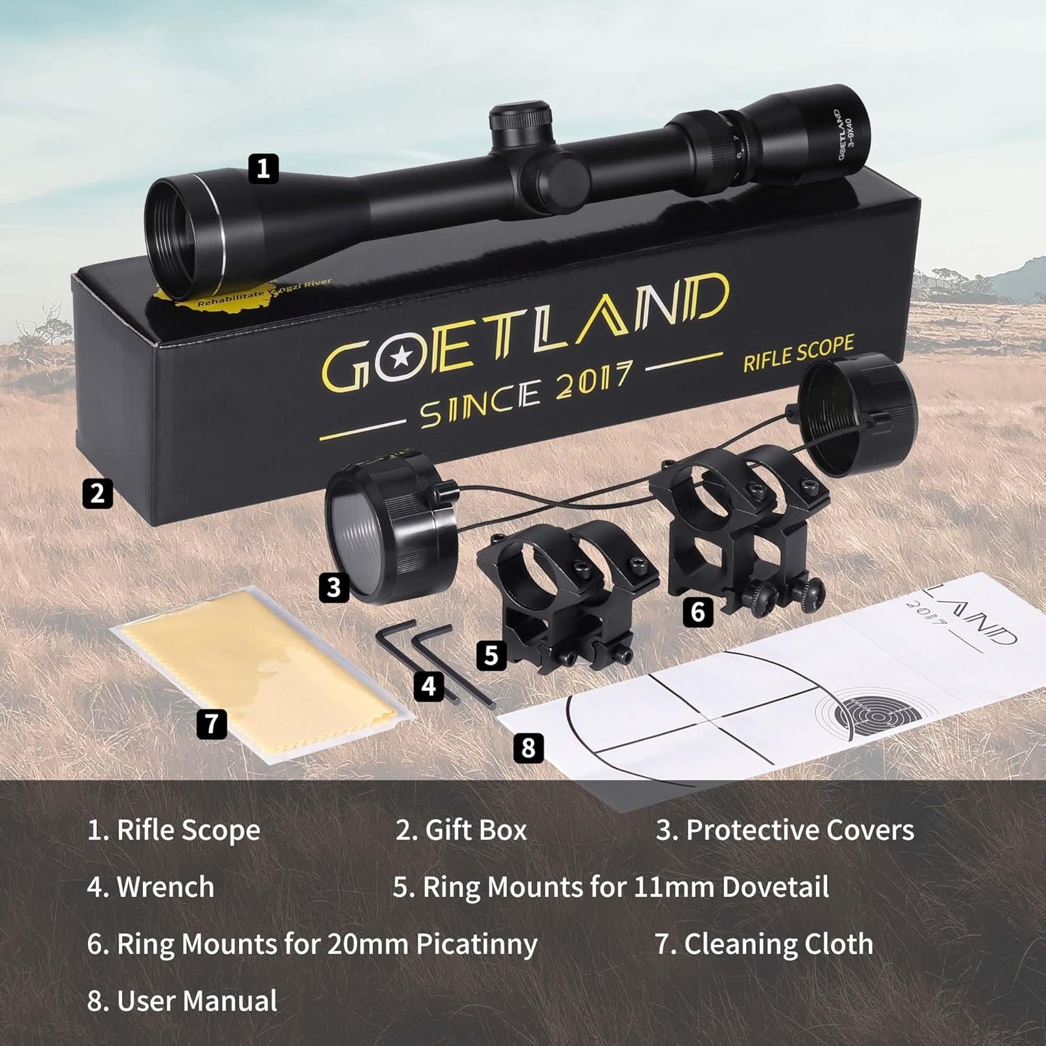 Goetland Richtkijkers 3-9x40 SFP Crosshair R4 met Montageringen voor Luchtbuks en Airsoft