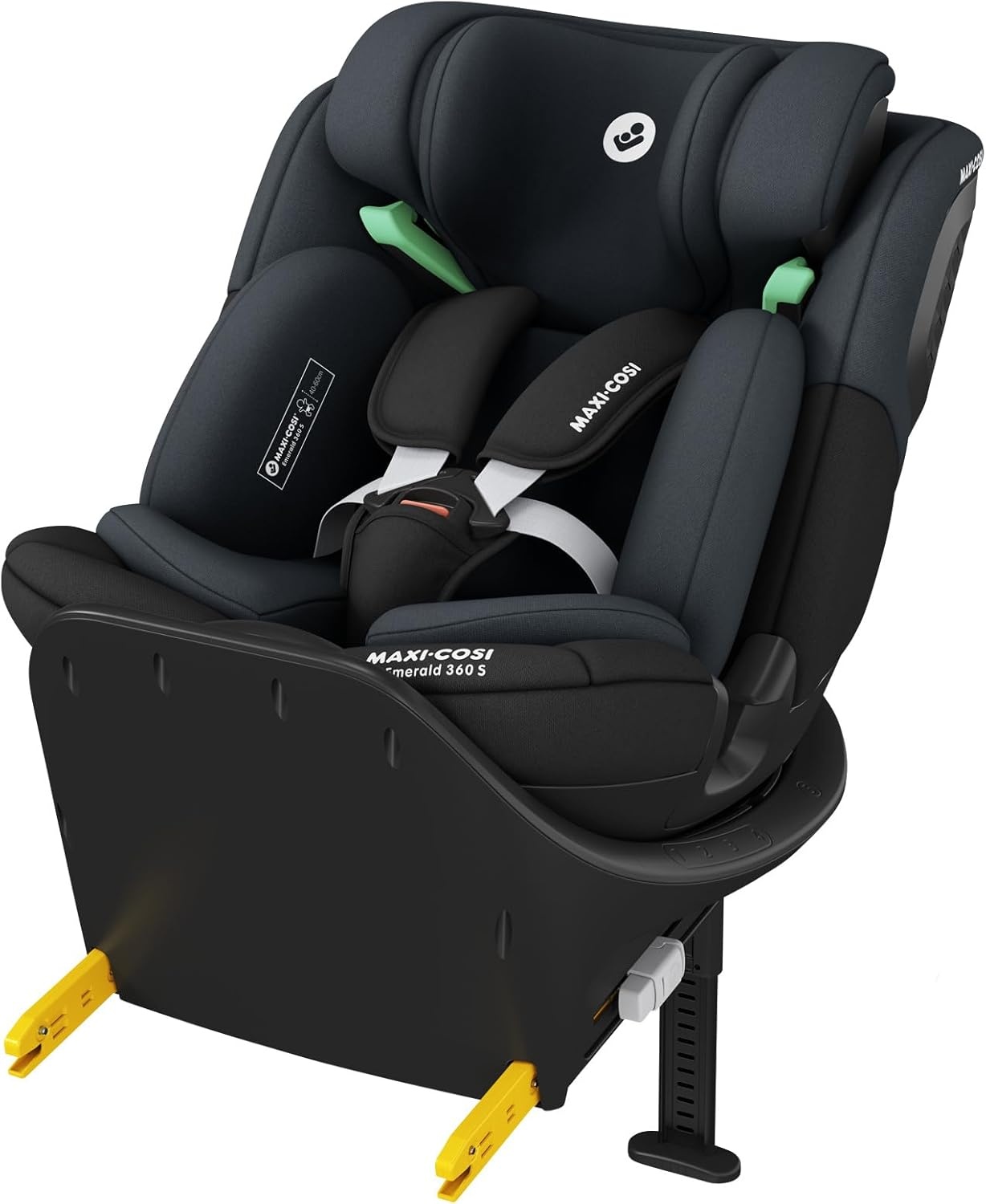 Maxi-Cosi Emerald 360 S i-Size, 360 draaibare autostoel, 0-12 j (40-150 cm), baby & peuter autostoel, 360° FlexiSpin-rotatie, 4 ligstanden, G-CELL-bescherming bij zijdelingse botsing, Tonal Black