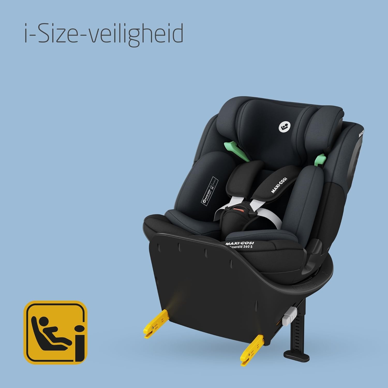 Maxi-Cosi Emerald 360 S i-Size, 360 draaibare autostoel, 0-12 j (40-150 cm), baby & peuter autostoel, 360° FlexiSpin-rotatie, 4 ligstanden, G-CELL-bescherming bij zijdelingse botsing, Tonal Black